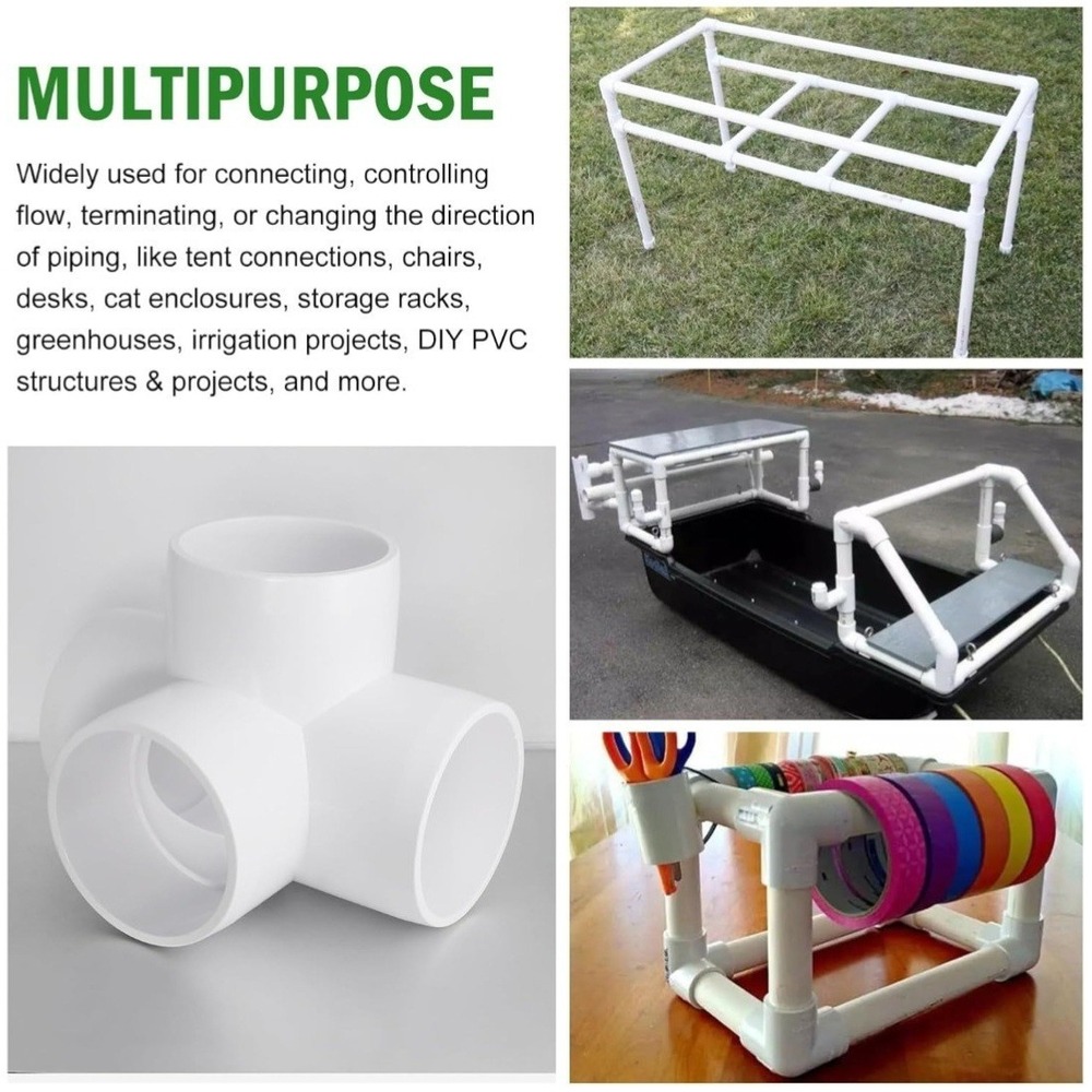 4 Pc - 4 Way PVC Pipe Fittings 2 Inch White PVC Elbow Corner Side Outlet T - Picture 5 of 6